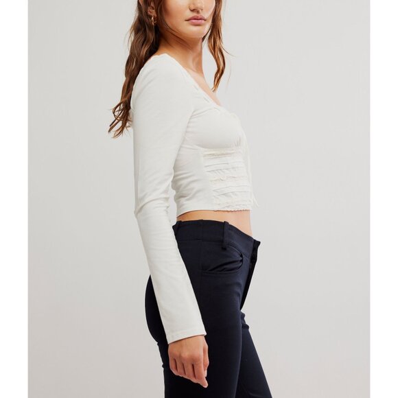 🎉LAST CHANCE🎉 FREE PEOPLE Scarlet Smocked Long Sleeve / Clean Ivory - Picture 6 of 9